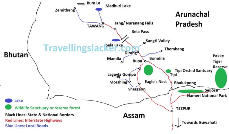 Tawang Dirang Bomdila Tourist Map